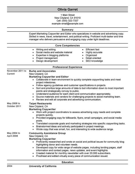 Professional Entry Level Copywriter And Editor Resume Examples