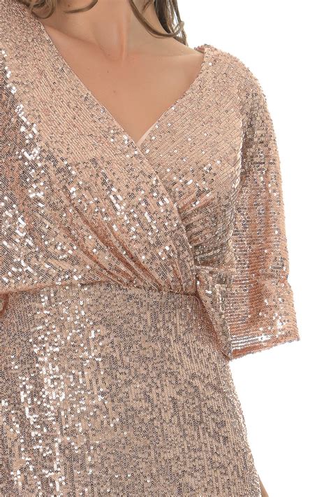 Μάξι nude φόρεμα όλο παγιέτα Farmaki