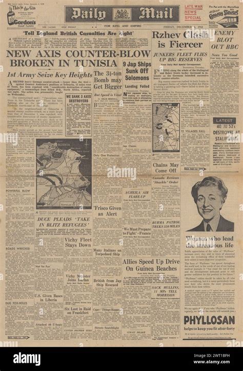 1942 Daily Mail Front Page Reporting Battle Of Rzhev And Battle For