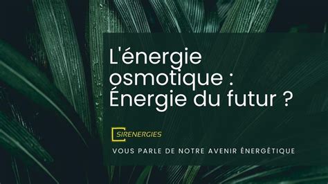 L énergie osmotique Énergie du futur SirEnergies