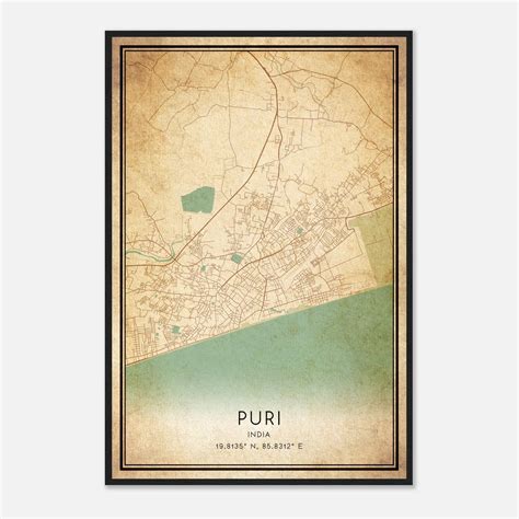 Vintage Puri India Map Poster, Puri City Road Wall Art Print - Custom ...