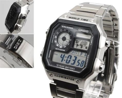 Casio AE 1200WHD 1A Digital World Time Stainless Steel Mens Sport Watch