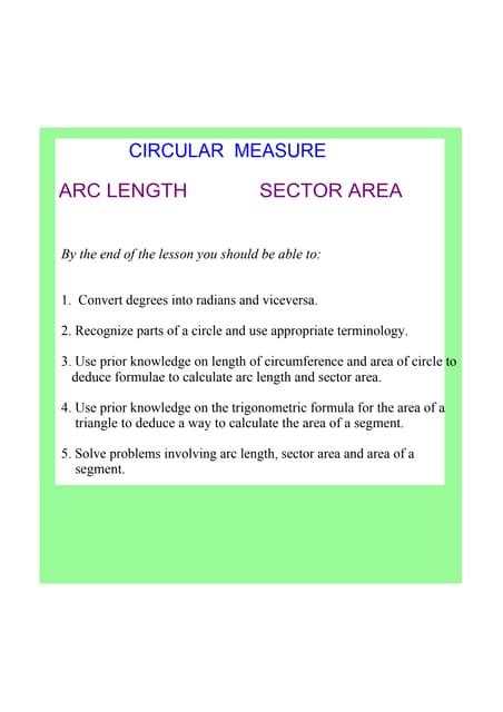 IB Maths Radians, arc length & sector area | PDF