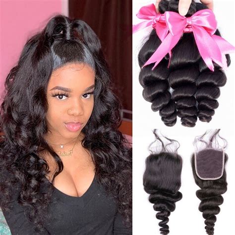 Bgmgirl Loose Wave Lace Closure And Human Hair Bundles For Sale Bgmgirl