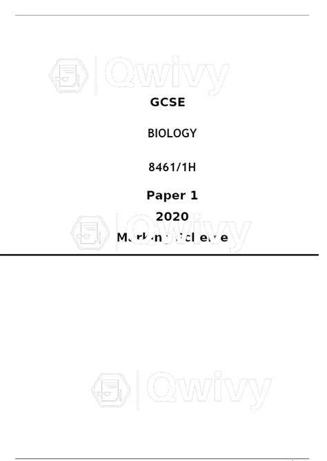 Gcse Biology 84611h Paper 1 2020 Marking Scheme