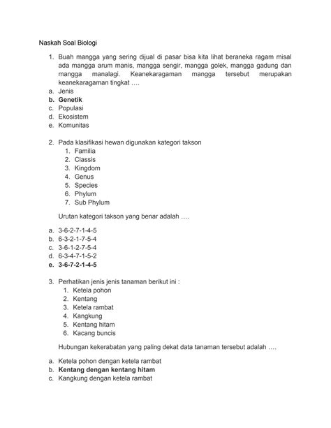 Solution Naskah Latihan Soal Biologi Sma Studypool