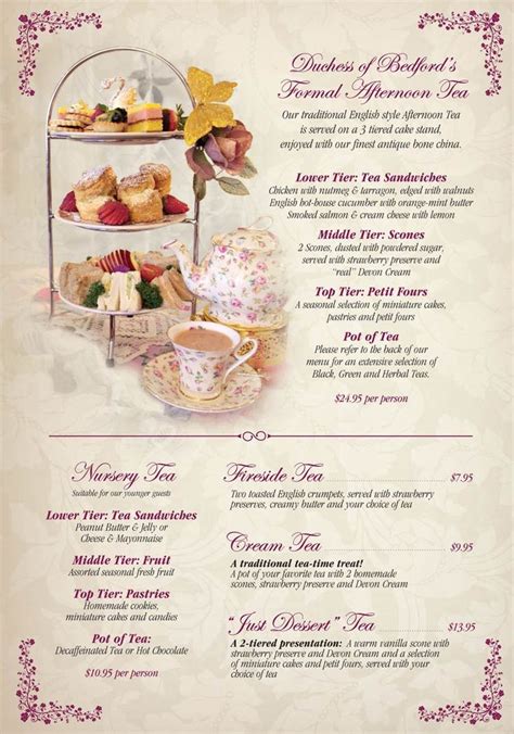 The English Rose Tea Room Menu In Scottsdale Arizona Tea Party Menu