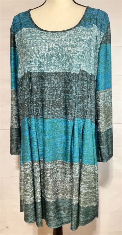 LILY By FIRMIANA Plus Sz 3x Blue Gray Green Striped 3 4 Sleeve Stretch