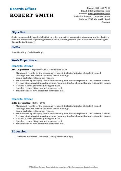 10 Records Officer Resume Samples Templates For 2025