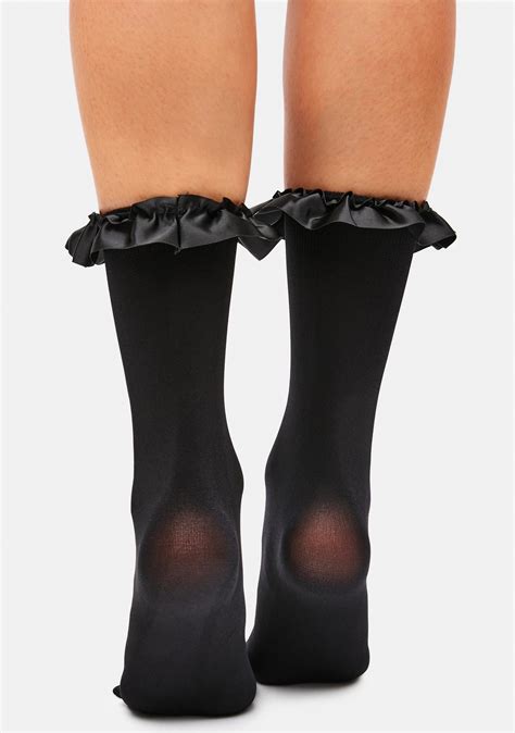 Ruffle Trim Crew Socks Black Dolls Kill