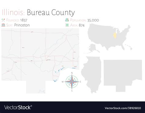 Map bureau county in illinois Royalty Free Vector Image