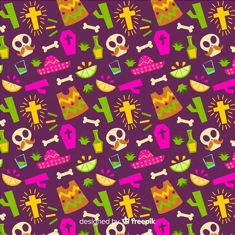 Diseño plano día de los muertos de patrones sin fisuras Vector Gratis