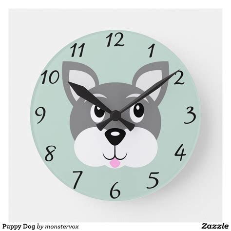 Puppy Dog Round Clock Puppy Dog Canine Animal Pet Home Decor