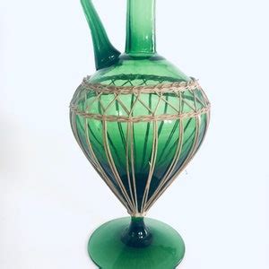 Vintage Empoli Green Glass Wine Decanter Bottle Italy S Etsy