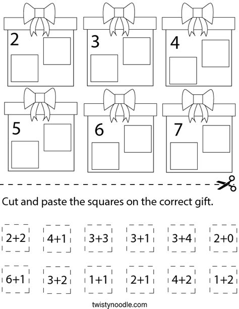 Addition Cut And Paste The Squares Math Worksheet Twisty Noodle