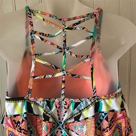 Jessica Simpson Swim Jessica Simpson Swimsuit Bikini Pc Multi Flounce Bandeau Size Medium