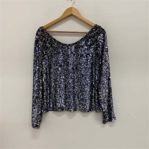 Sportsgirl Womens Size 12 Long Sleeve Party Blue Silver Sequins S