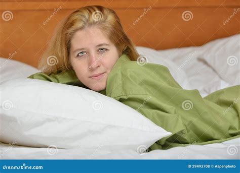 Blonde Woman In Bed Wearing Men S Shirt Stock Photo Image Of Sultry Lady