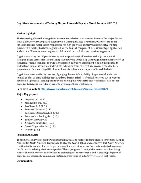 Ppt Cognitive Assessment And Training Market Research Report Global Forecast Till 2023