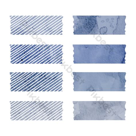 Washi Tape Printable Sticker Set In Blue Color For Journaling Png