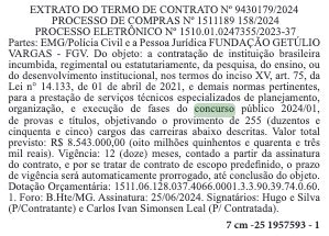 Concurso PCMG extrato de contrato publicado edital iminente Direção