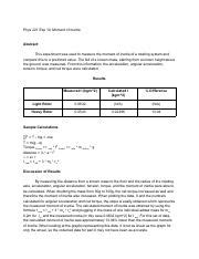 Phy 221 Exp 10 Lab Report Pdf Phys 221 Exp 10 Moment Of Inertia