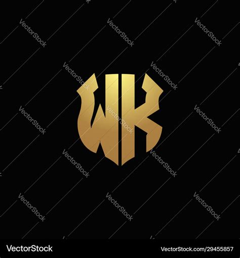 Wk Logo Monogram With Gold Colors And Shield Vector Image