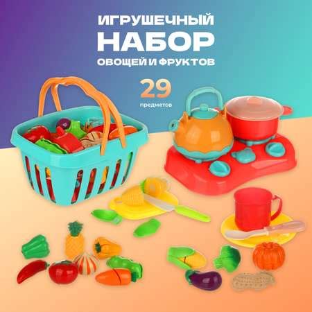 Овощи и фрукты на липучках Veld Co детская посуда игрушечная и плита ...