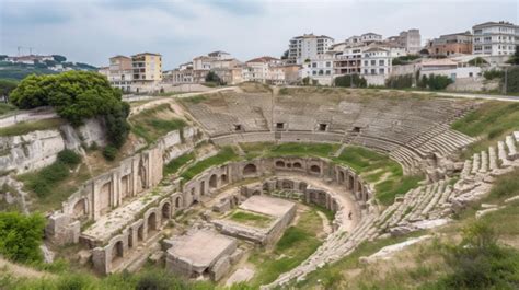 Town With An Ancient Roman Theatre Background Albania Durrës Remains