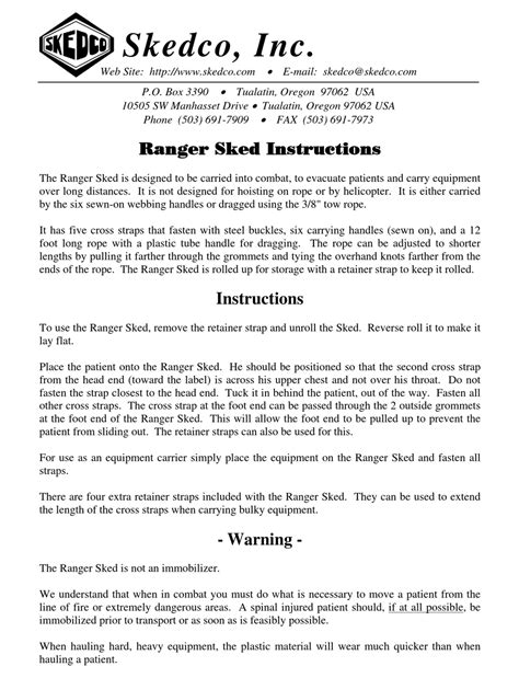 Skedco Ranger Sked Instructions Pdf Download Manualslib