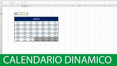 Calendario Dinamico Excel Tutorial Youtube