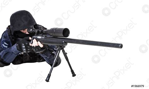 SWAT officer with sniper rifle - stock photo | Crushpixel