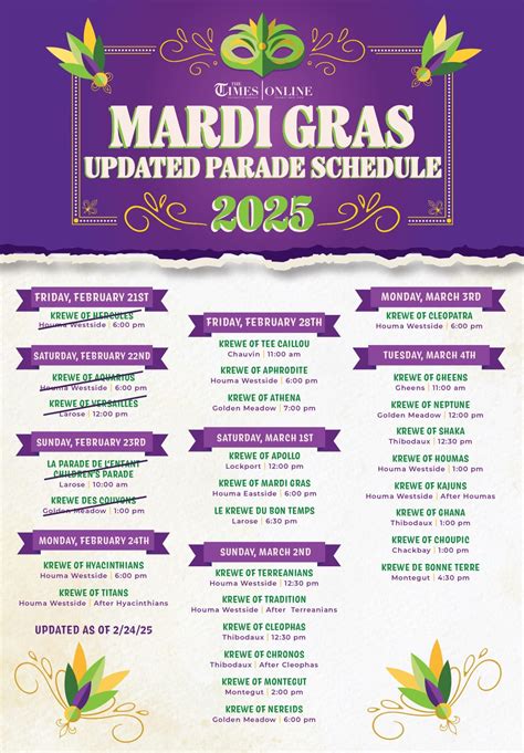 Updated 2025 Mardi Gras Parade Schedule - The Times of Houma/Thibodaux