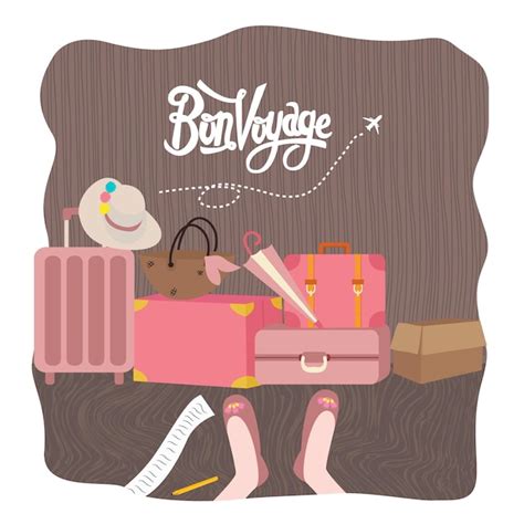 Premium Vector Bon Voyage Luggage Bag Traveling Vector Illustration