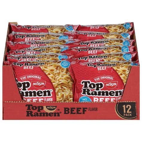 Nissin Top Instant Ramen Original Beef Flavor Noodle Soup 3 Oz Pack Of 12