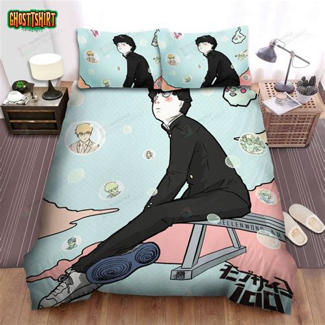 Mob Psycho 100 Mob With Characters Bubbles Bed Sheets Spread Comforter