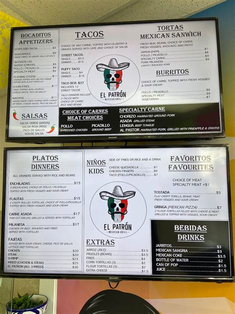 Menu At El Patron Mexican Grill Restaurant Tecumseh