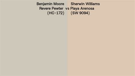 Benjamin Moore Revere Pewter Hc 172 Vs Sherwin Williams Playa Arenosa Sw 9094 Side By Side