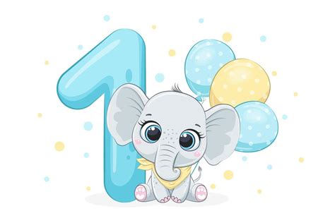 Ilustración de dibujos animados feliz cumpleaños 1 año lindo bebé