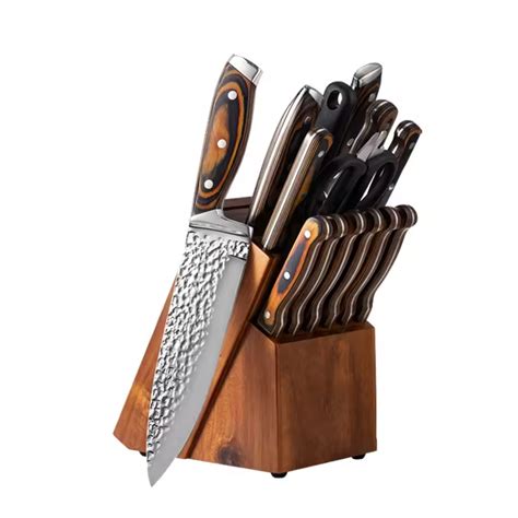 15 Pcs Stainless Steel Kitchen Knife Set with Acacia Wood Block - GOODA ...