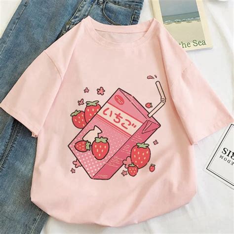 Pink Strawberry Milk Shirt Strawberry Milk Tee Kawaii Strawberry Pink Milk Shirt Cute Milk