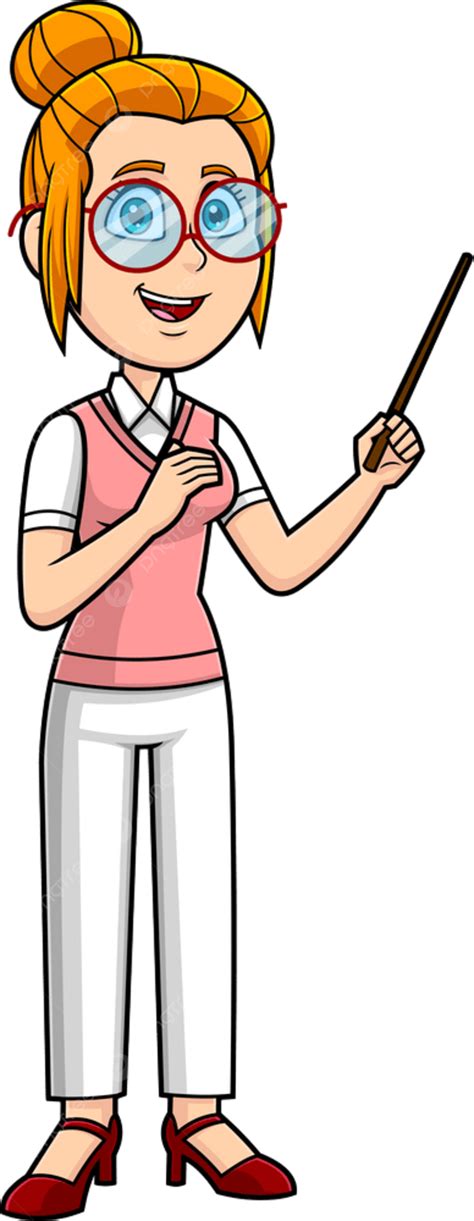Personaje De Dibujos Animados De Maestra Sosteniendo Un Puntero Y 
