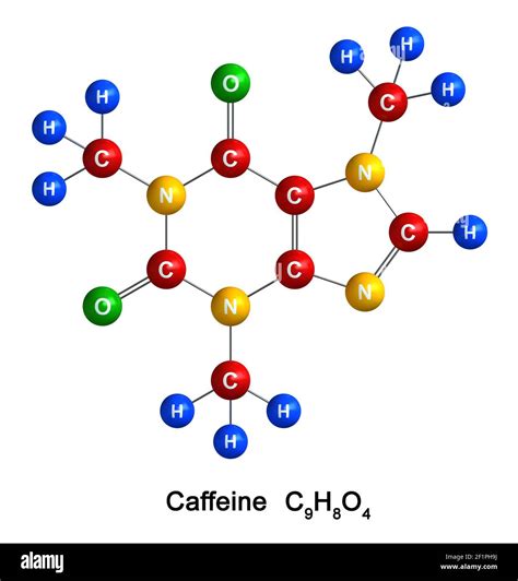 3d Render Of Molecular Structure Of Caffeine Isolated Over White