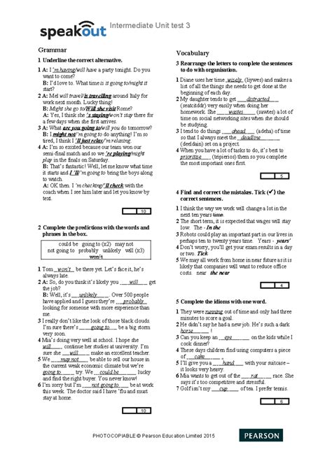 Unit 3 Practice Exercise Intermediate Unit Test 3 Grammar 1