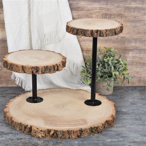 14 Tall 3 Tier Rustic Wood Slice Cupcake Stand Natural Wooden Cake