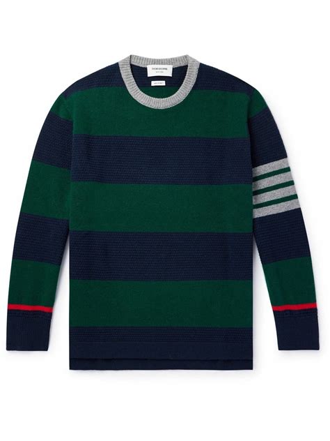 Thom Browne Slim Fit Striped Wool Sweater Green Thom Browne