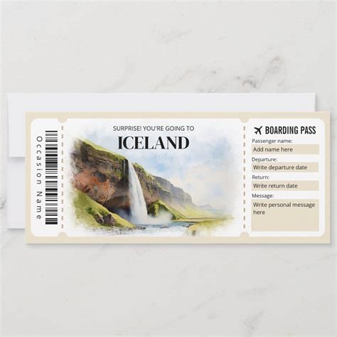 Editable Iceland Boarding Pass Plane ticket Invitation | Zazzle in 2024 ...