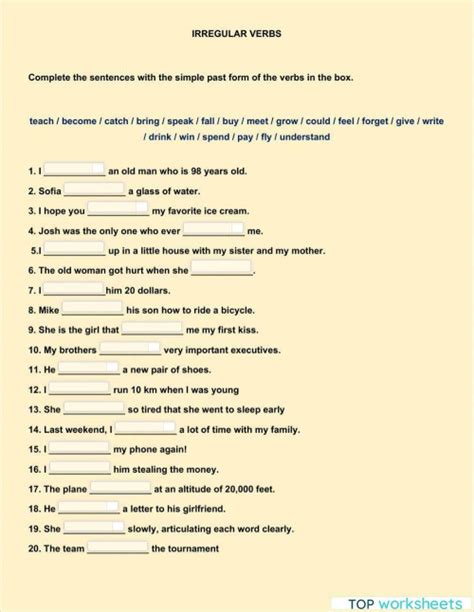 Irregular Verbs I Interactive Worksheet Topworksheets Nbkomputer