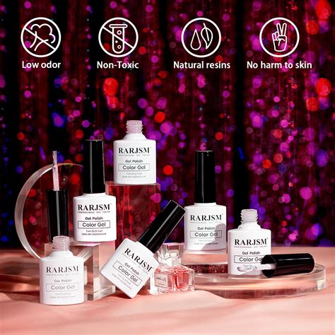 Rarjsm Juego De Esmaltes De U As De Gel Con Purpurina Nude Color Arco Ris Brillante Pigmento