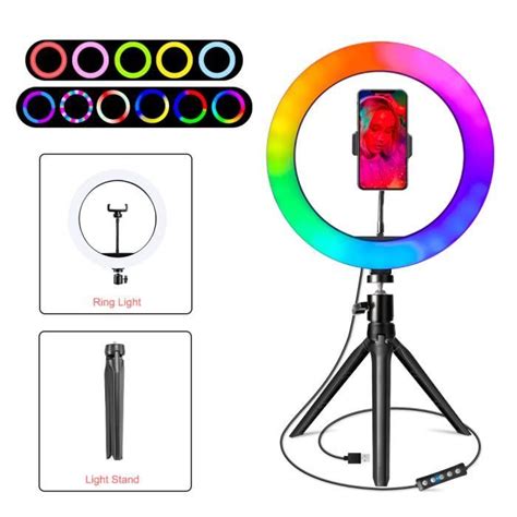 FLASH DE STUDIO 26cm Light Anneau lumineux RGB LED avec trépied pour